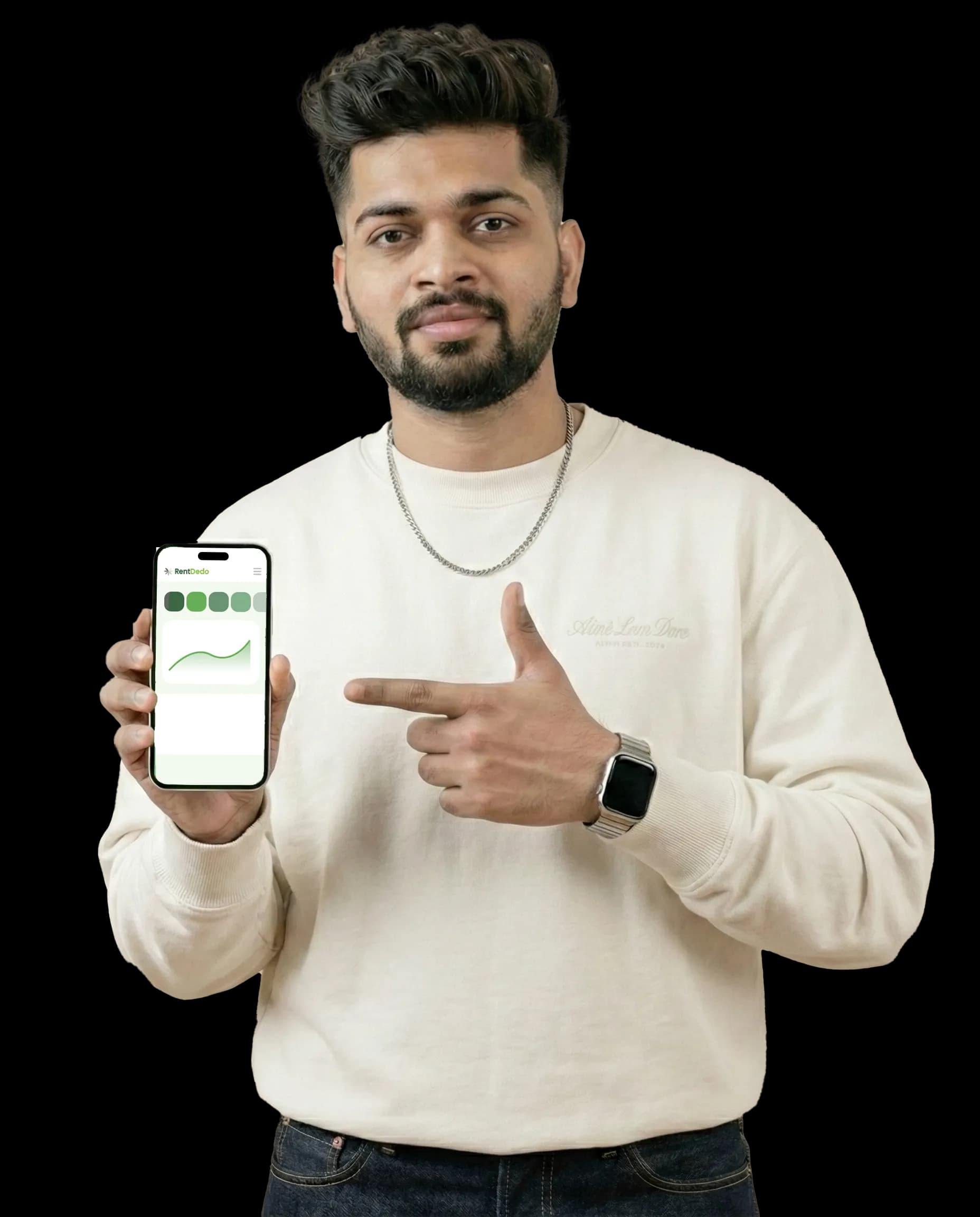 Landlord showing the RentDedo app on his phone